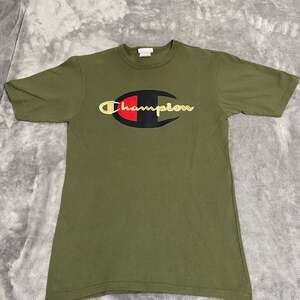 Rare VTG Champion Big C Heritage Embroidered Army Green T-Shirt Size M,